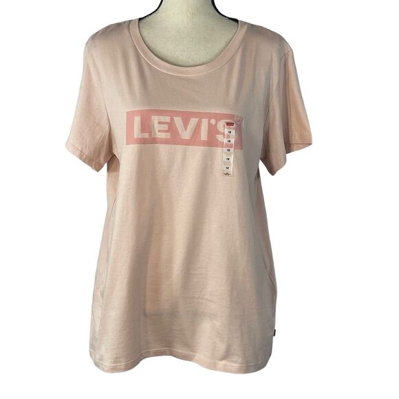 Levi's Women 1X-Large T-Shirt Top Stretch Short Sleeve 100% Cotton Logo Pink New - Picture 1 of 7